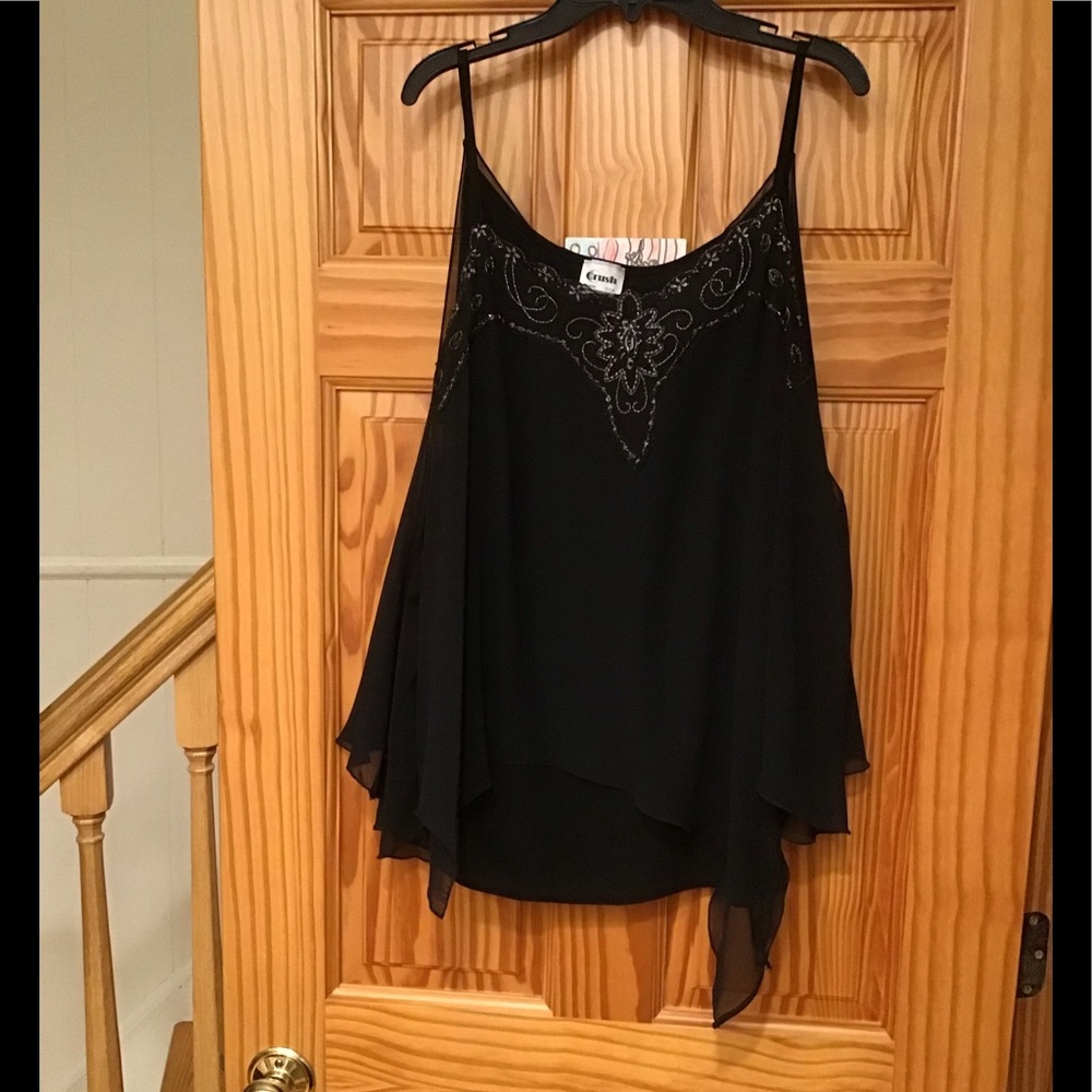 CRUSH BEADED TOP sz 3X - EMBROIDERED SHARK BITE